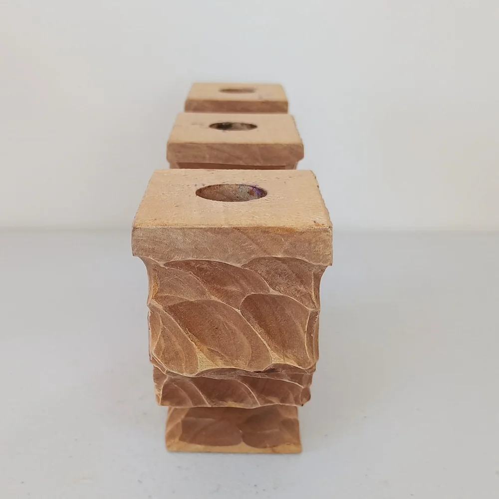 Vintage Carved Wooden Norway Model Beskytte Candle Holder Candelabra...